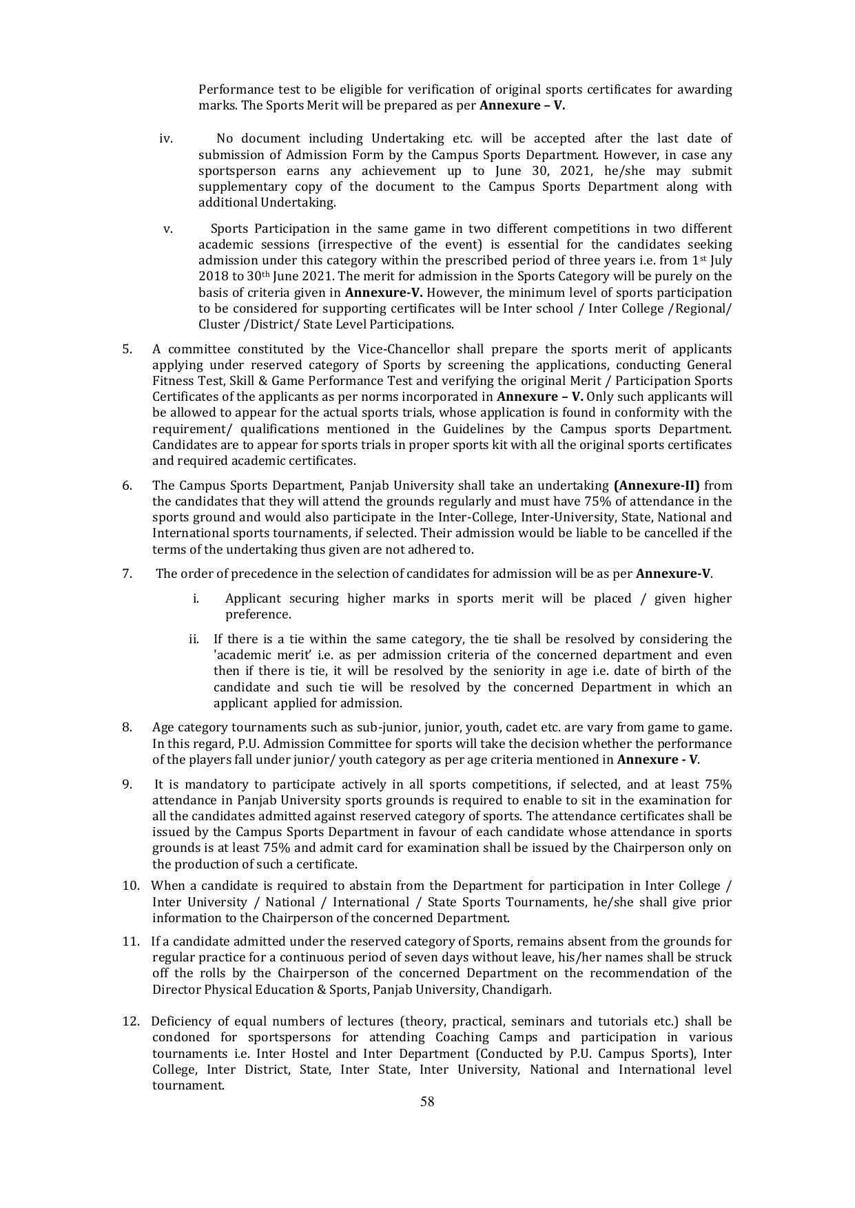 Panjab University, Chandigarh PG Prospectus 2021 - Page 58