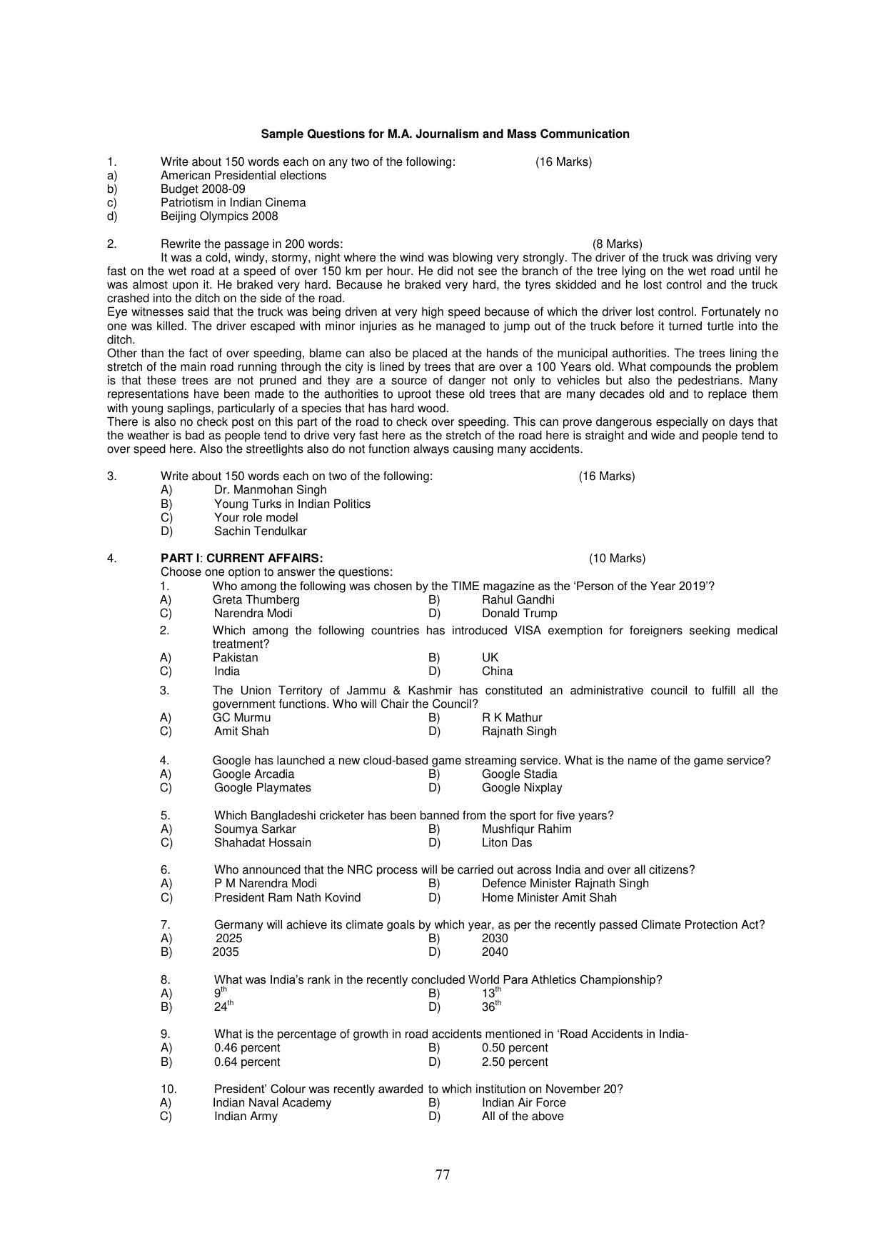 Panjab University, Chandigarh PG Prospectus 2021 - Page 77