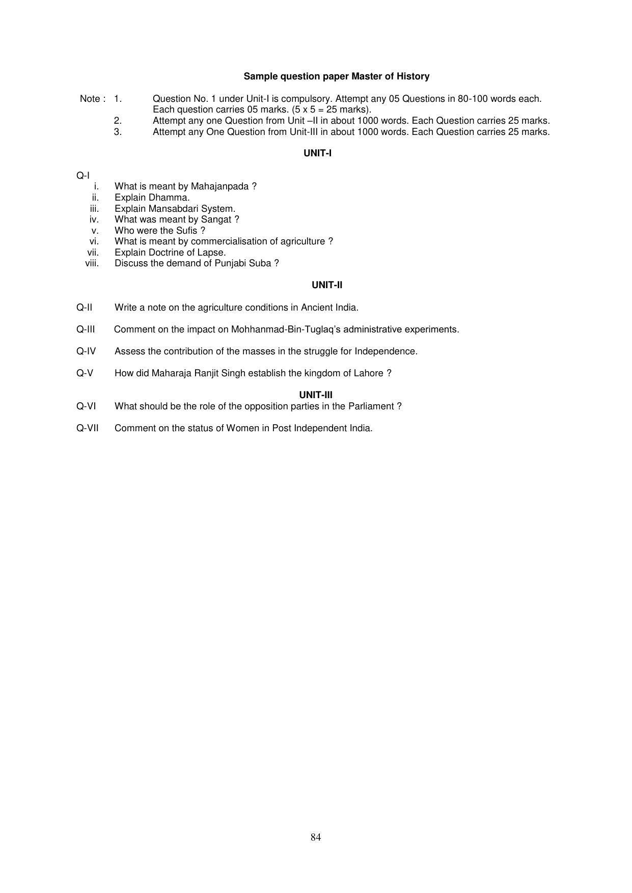 Panjab University, Chandigarh PG Prospectus 2021 - Page 84