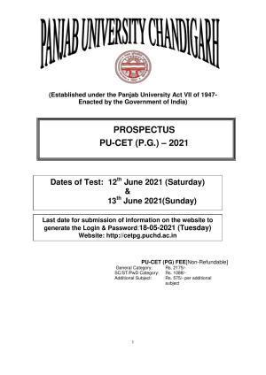 Panjab University, Chandigarh PG Prospectus 2021