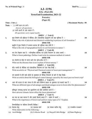 Bilaspur University Question Paper 2021-2022:B. Sc. Part-III (Three)  Frestry Paper 2