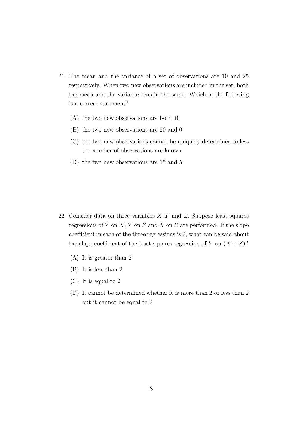 ISI Admission Test M.Stat.PSA 2021 Sample Paper - Page 8