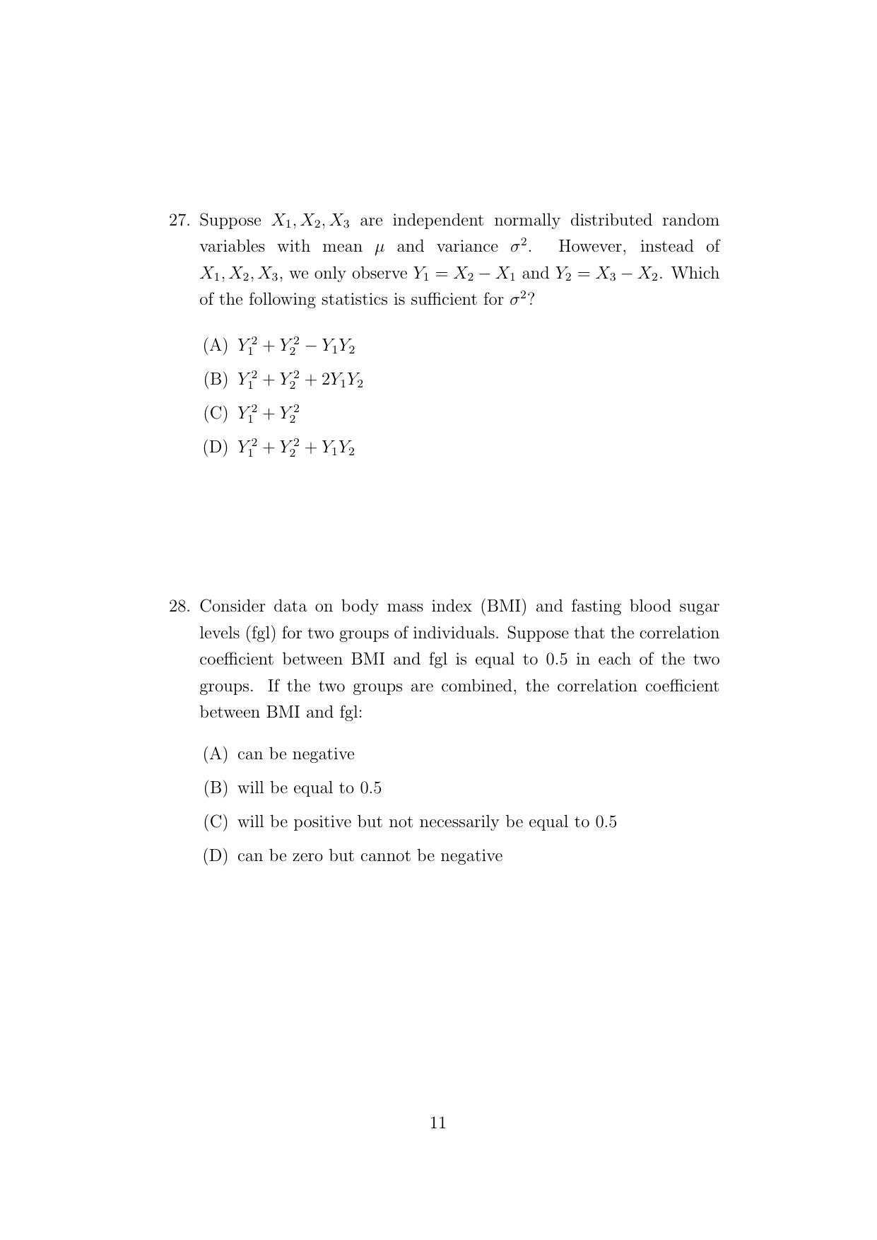 ISI Admission Test M.Stat.PSA 2021 Sample Paper - Page 11