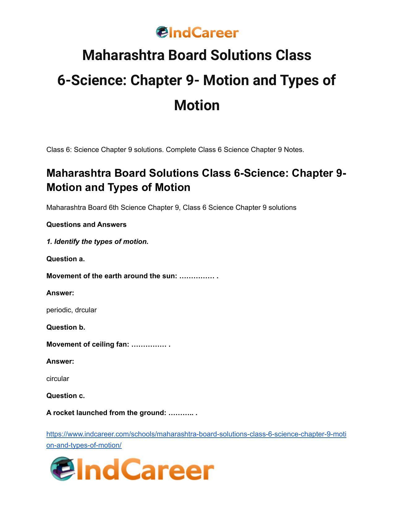 Maharashtra Board Solutions Class 6-Science: Chapter 9- Motion and Types of Motion - Page 2