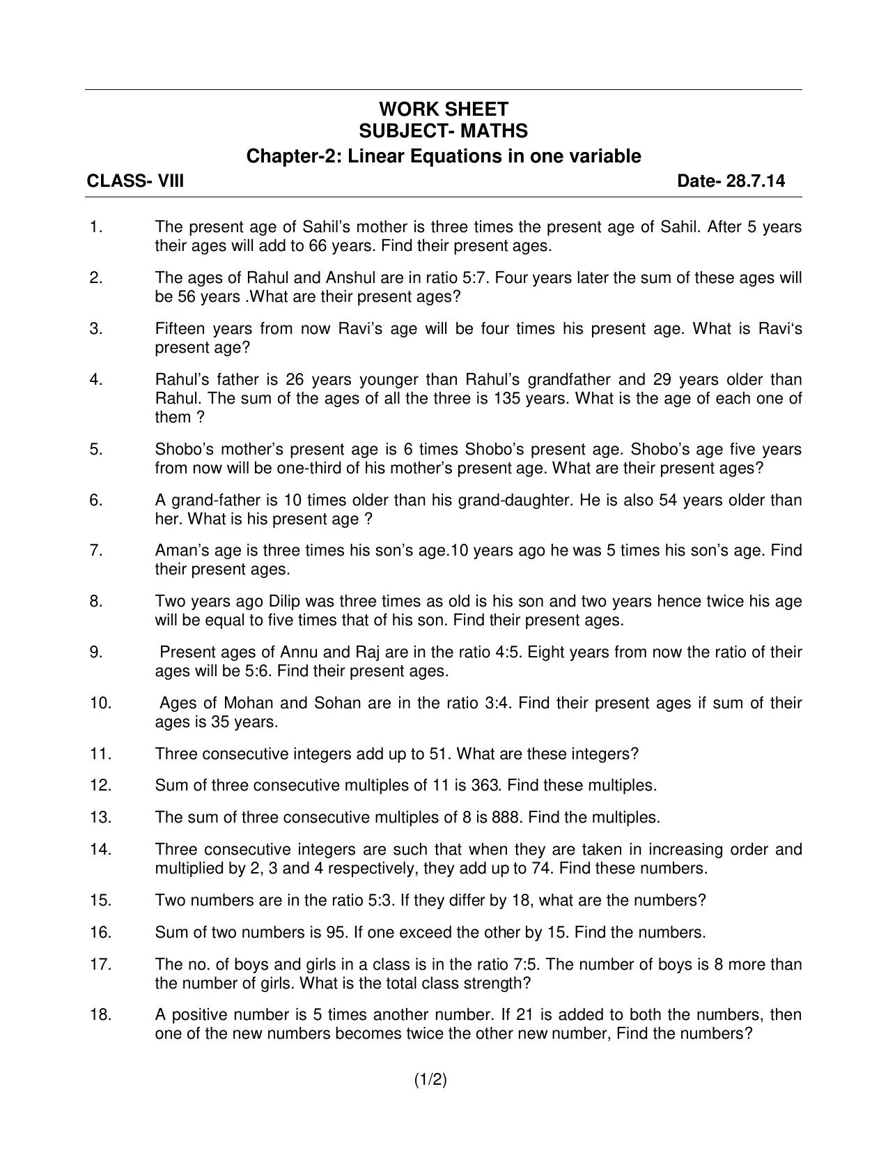 CBSE Worksheets for Class 8 Mathematics Rational Numbers sample papers - Page 9