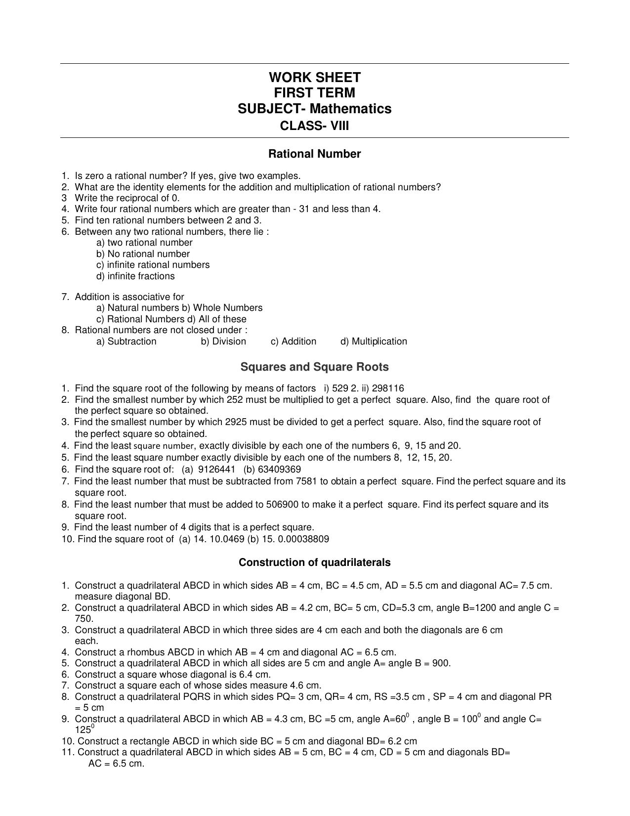 CBSE Worksheets for Class 8 Mathematics Rational Numbers sample papers - Page 31