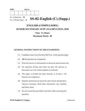 Class 12 2020 English Compulsory RBSE Question Paper