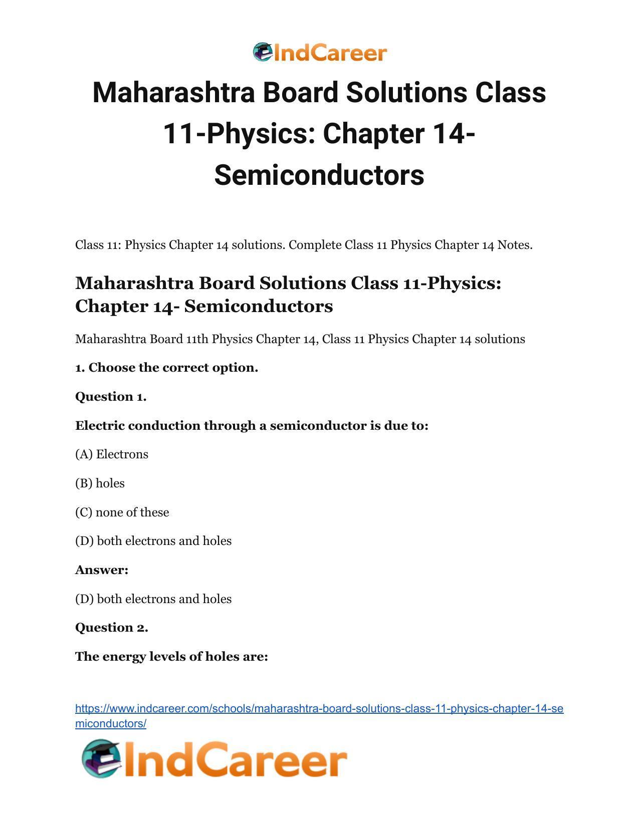 Maharashtra Board Solutions Class 11-Physics: Chapter 14- Semiconductors - Page 2