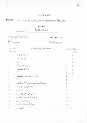 Kerala Plus One (Class 11th) Part-II Urdu Answer Key 2021