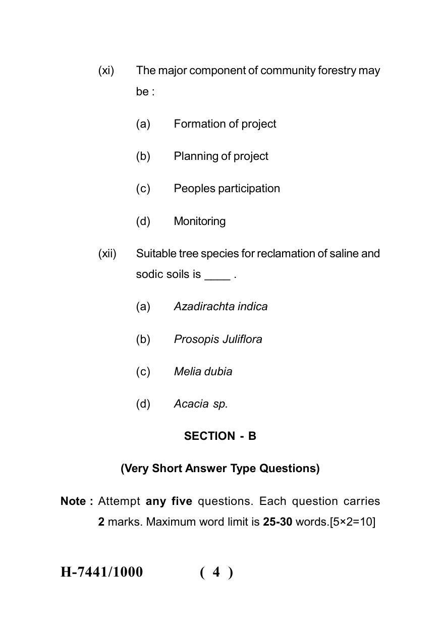 Sarguja University Question Paper July-2022 : M.Sc. In Farm-Forestry (Fourth sem.)Farm Forestry-II (Social Forestry) Paper 1 - Page 4