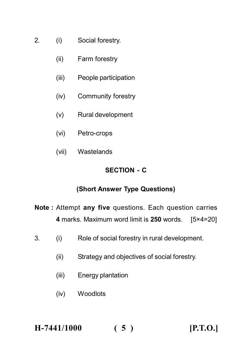 Sarguja University Question Paper July-2022 : M.Sc. In Farm-Forestry (Fourth sem.)Farm Forestry-II (Social Forestry) Paper 1 - Page 5