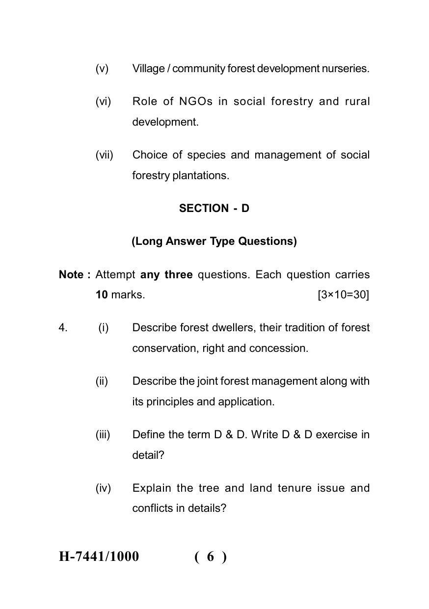 Sarguja University Question Paper July-2022 : M.Sc. In Farm-Forestry (Fourth sem.)Farm Forestry-II (Social Forestry) Paper 1 - Page 6