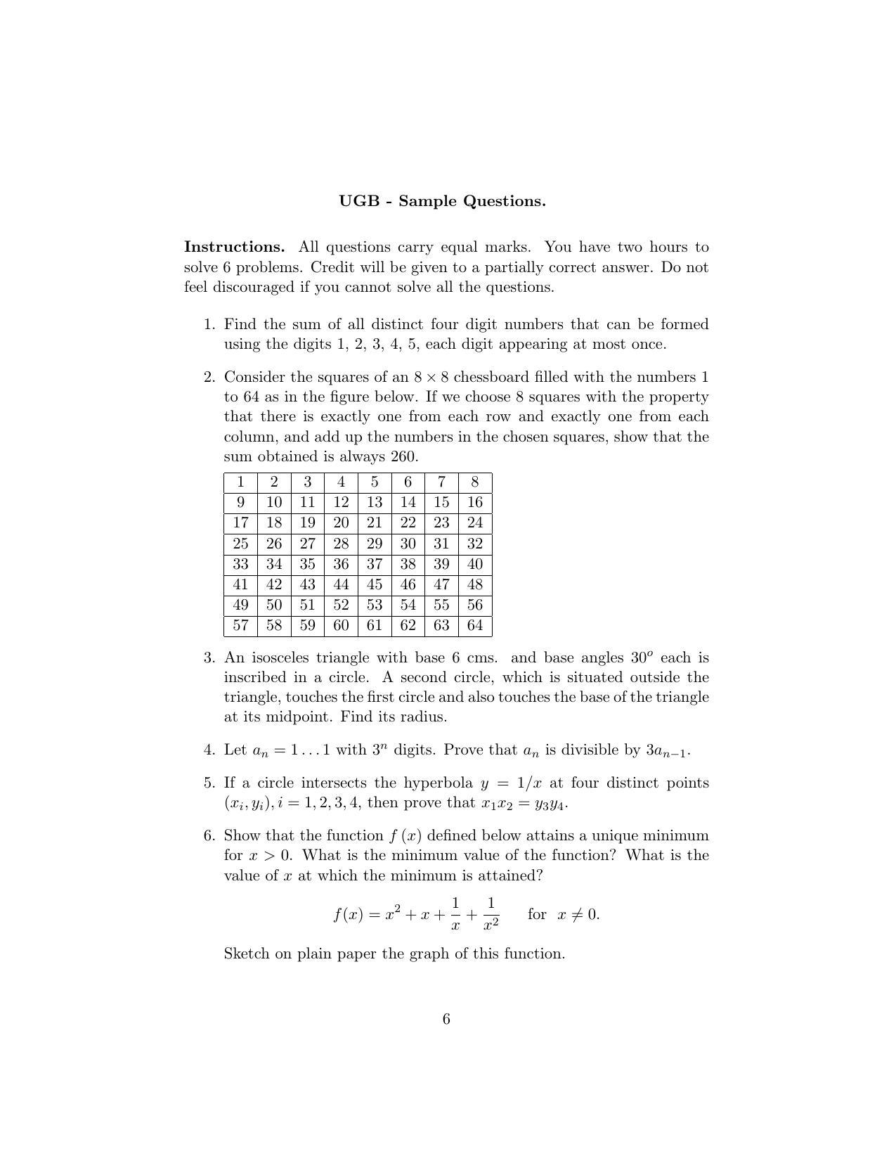 ISI Admission Test B. Math UGB 2015 Sample Paper - Page 6
