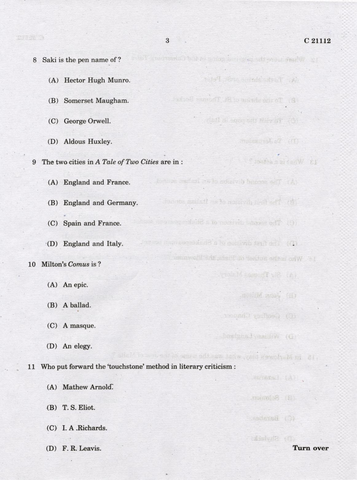CUCAT 2022 M.A English Language & Literature Question Paper - Page 3
