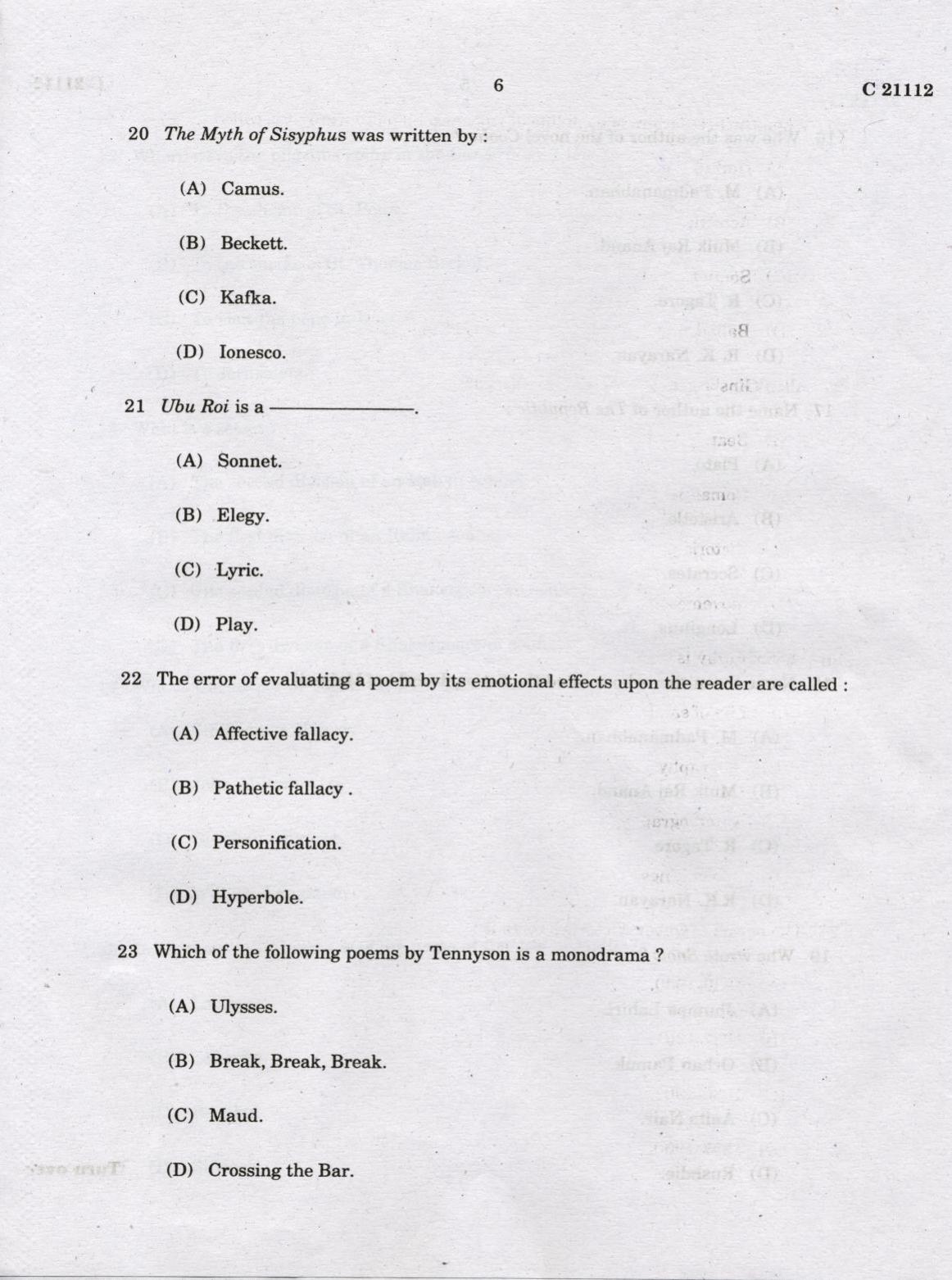 CUCAT 2022 M.A English Language & Literature Question Paper - Page 6