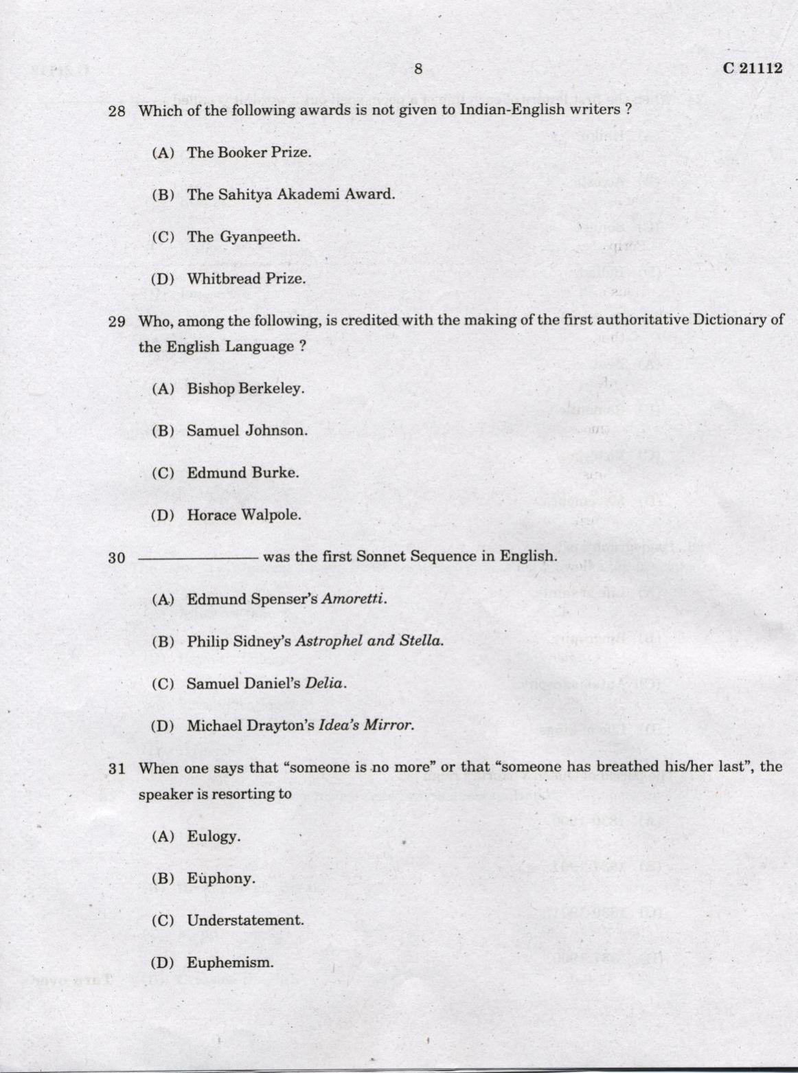 CUCAT 2022 M.A English Language & Literature Question Paper - Page 8