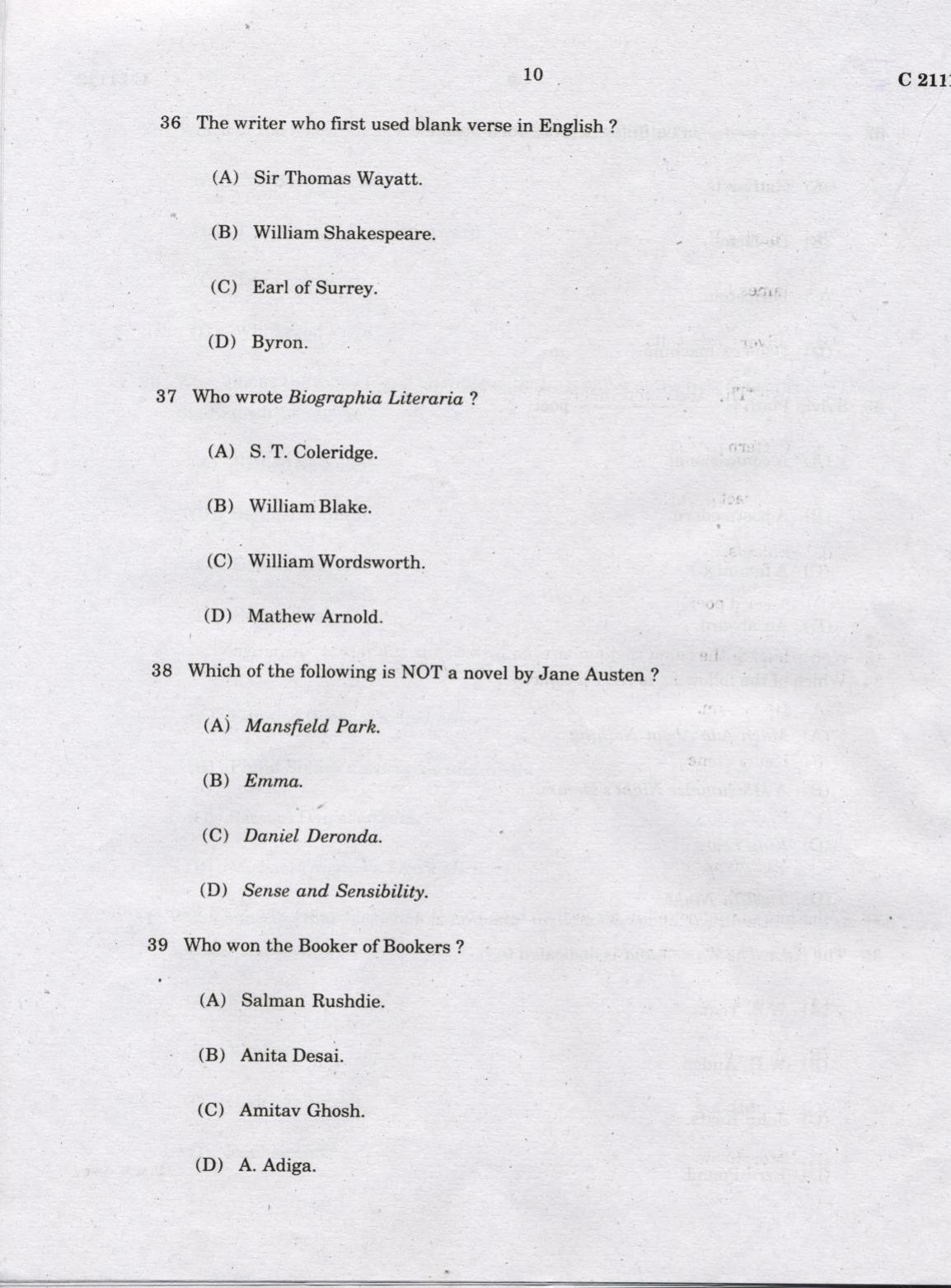 CUCAT 2022 M.A English Language & Literature Question Paper - Page 10