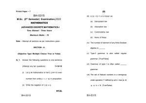 Sarguja University Question Paper - 2022 :   M.Sc. In  Mathematics (First Sem.)Advanced Discrete Mathematics (I) Paper 1