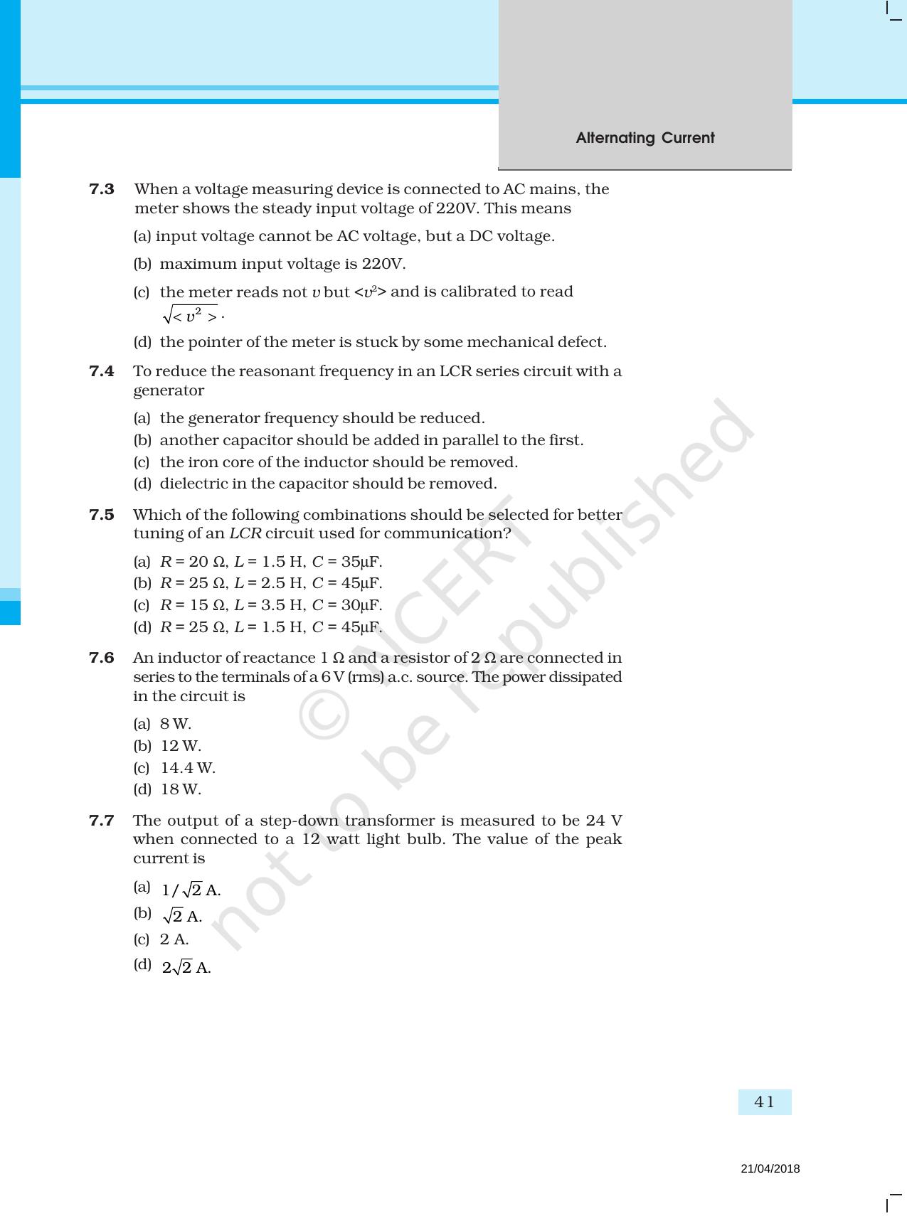 NCERT Exemplar Book for Class 12 Physics: Chapter 7 Alternating Current - Page 2