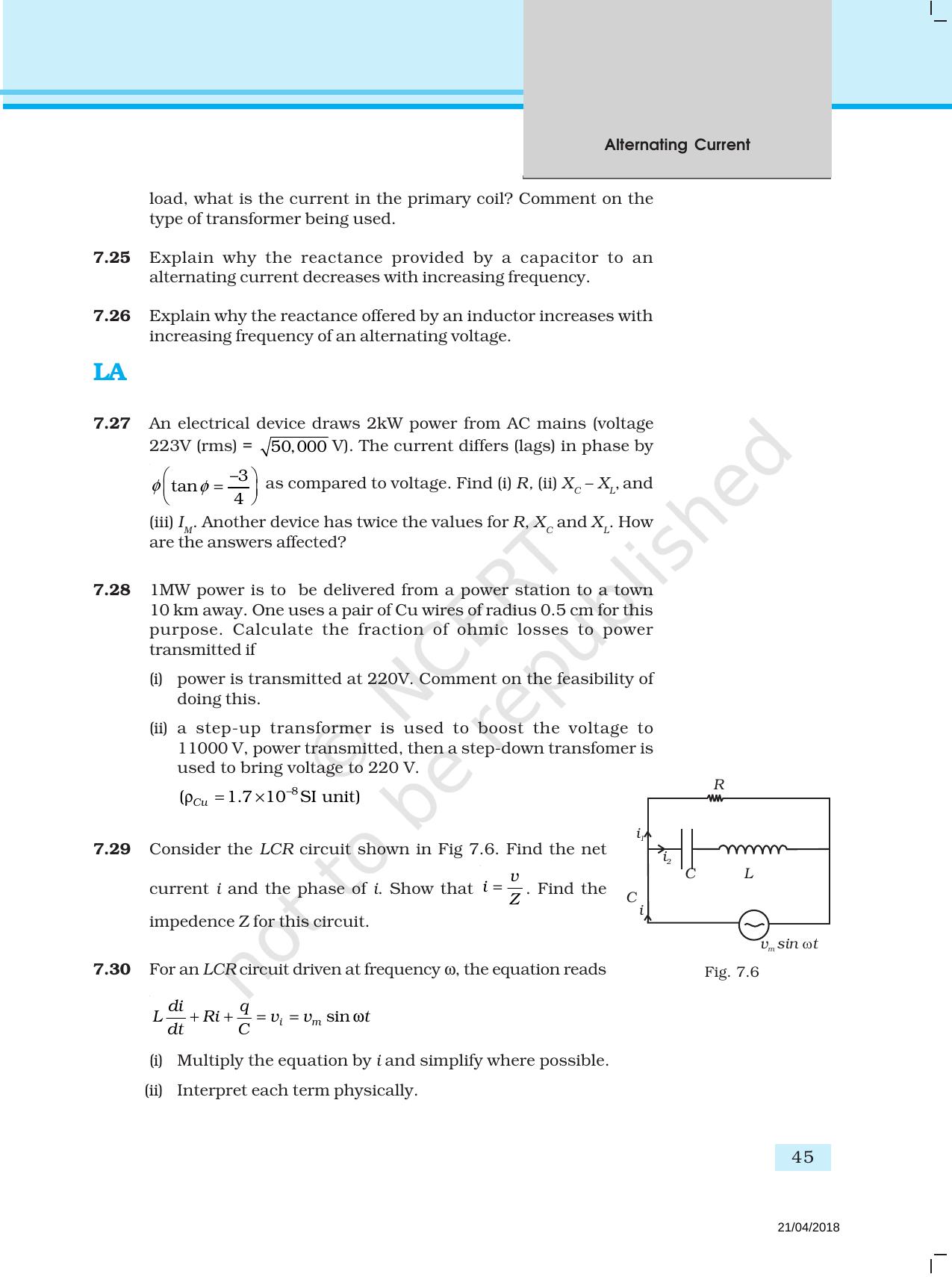NCERT Exemplar Book for Class 12 Physics: Chapter 7 Alternating Current - Page 6