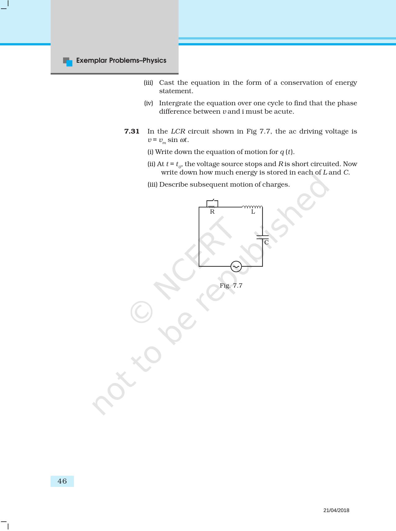 NCERT Exemplar Book for Class 12 Physics: Chapter 7 Alternating Current - Page 7