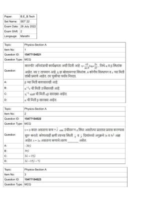 JEE Mains 2022: B.Arch Marathi (Shift 2) 28-07-2022 Question Paper