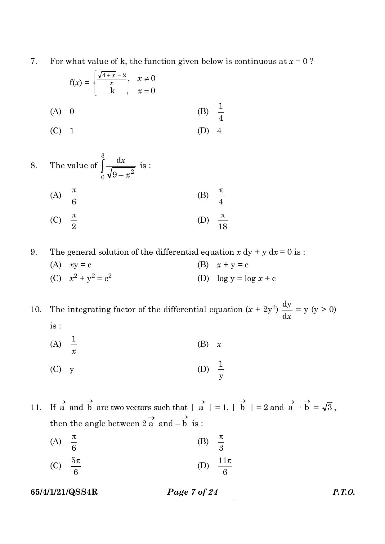 CBSE Class 12 65-4-1 Mathematics 2024 Question Paper - Page 7