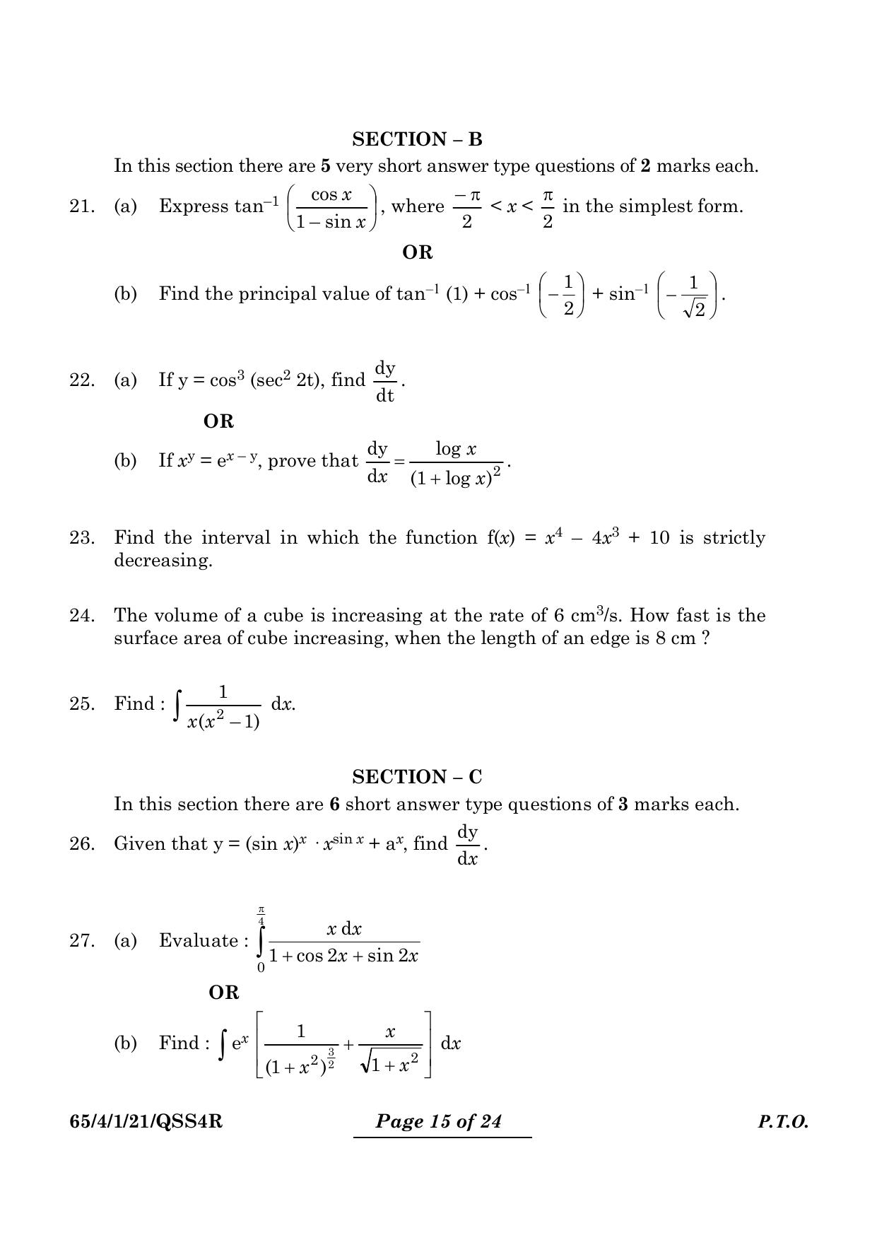 CBSE Class 12 65-4-1 Mathematics 2024 Question Paper - Page 15