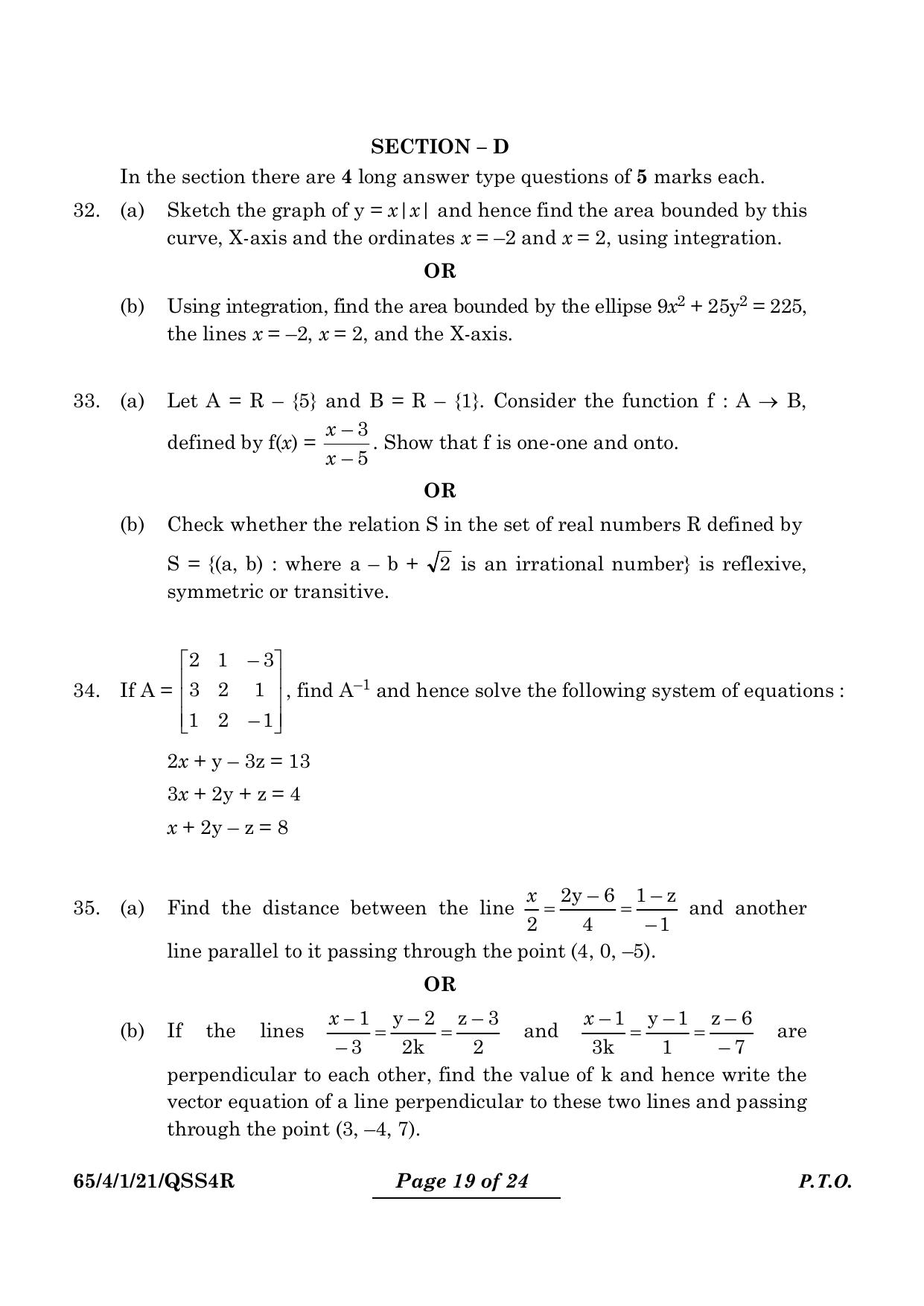 CBSE Class 12 65-4-1 Mathematics 2024 Question Paper - Page 19