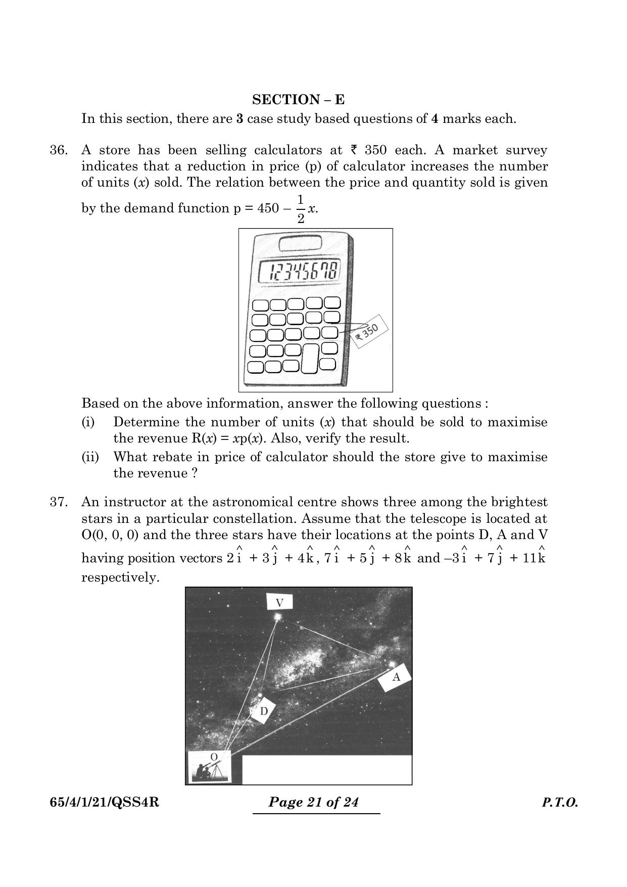 CBSE Class 12 65-4-1 Mathematics 2024 Question Paper - Page 21