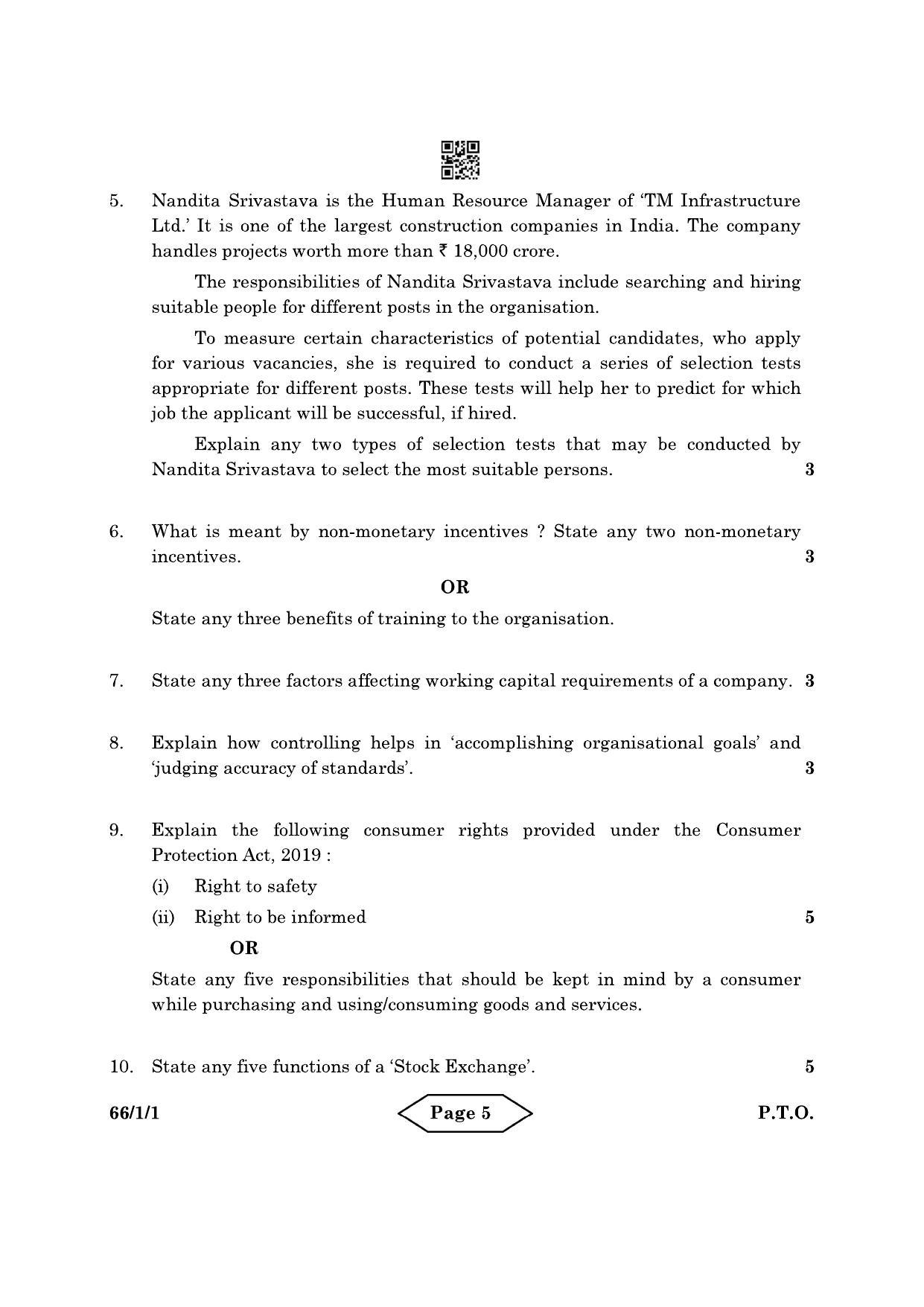 CBSE Class 12 66-1-1 Business Studies 2022 Question Paper - Page 5