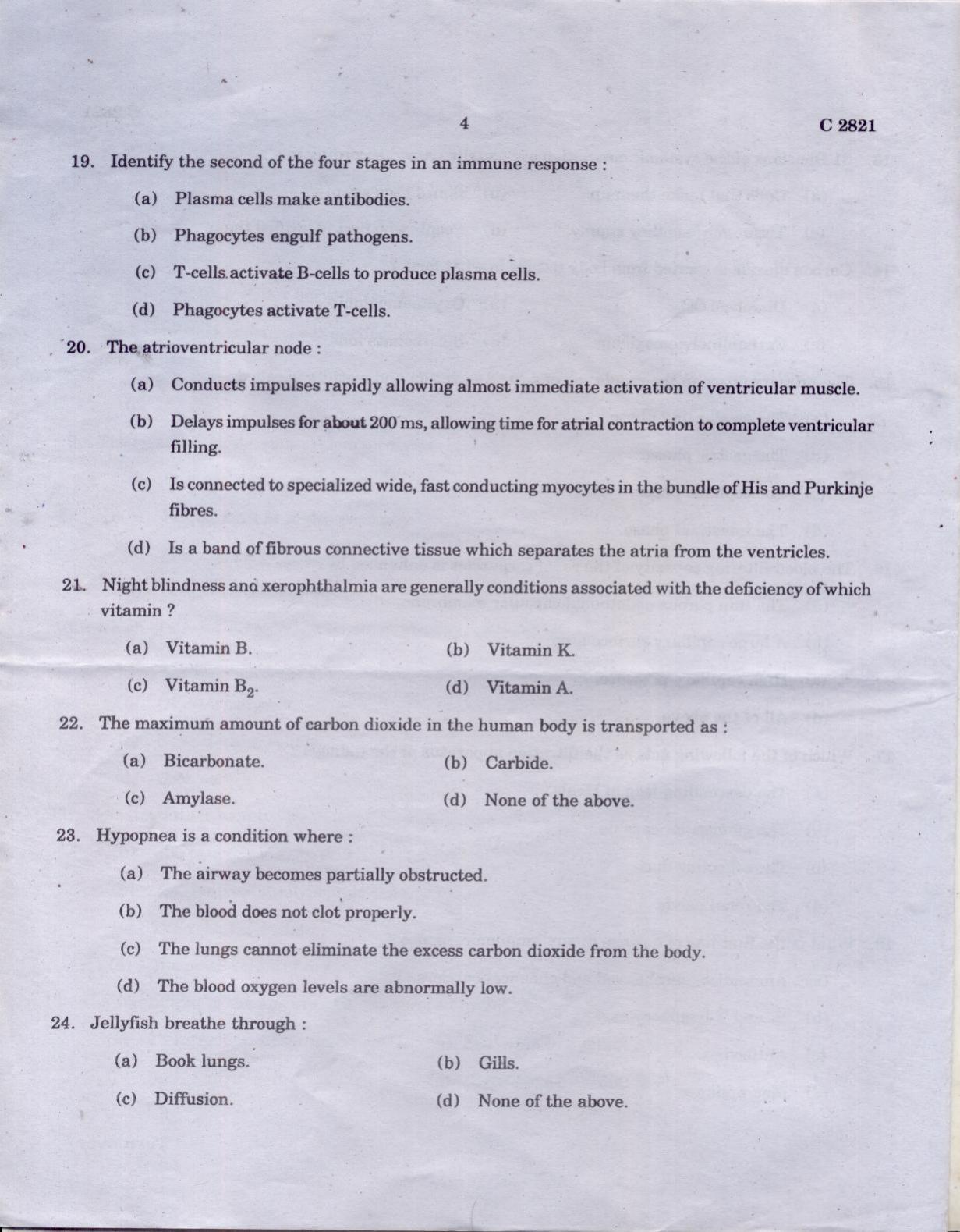 CUCAT 2021 M.Sc Human Physiology Question Paper - Page 4