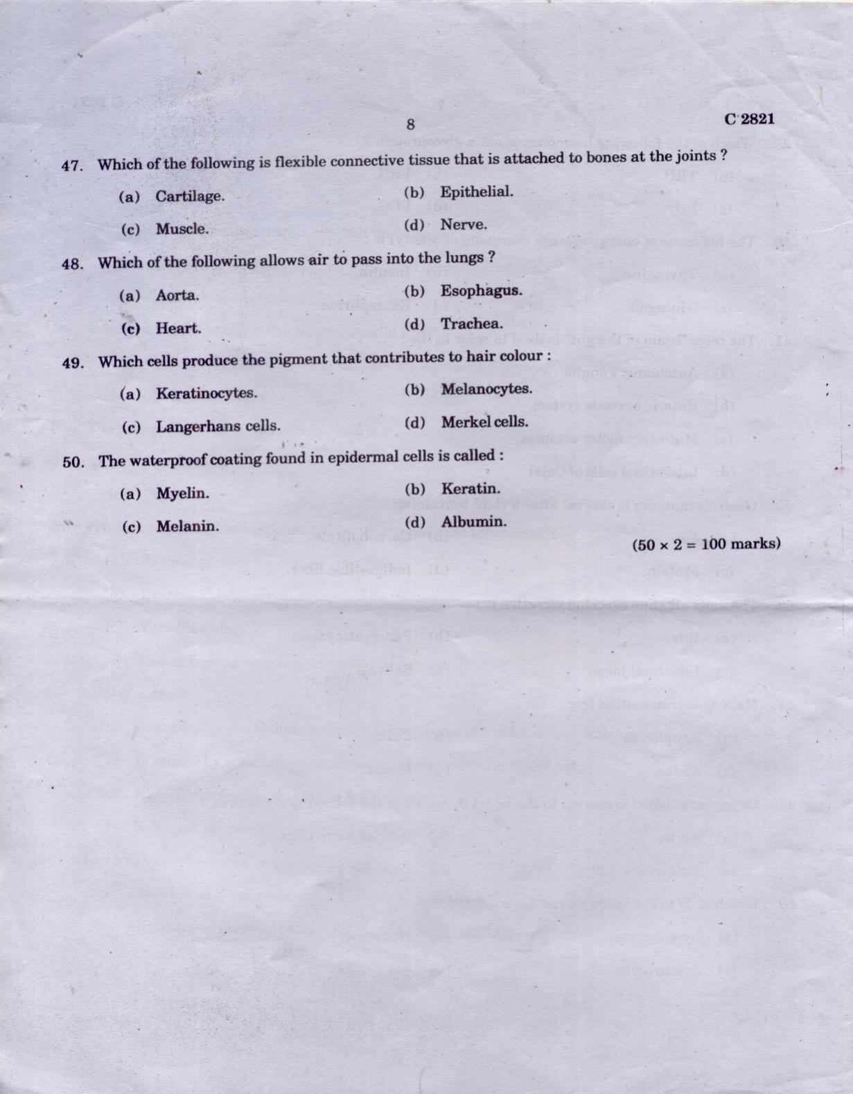 CUCAT 2021 M.Sc Human Physiology Question Paper - Page 8