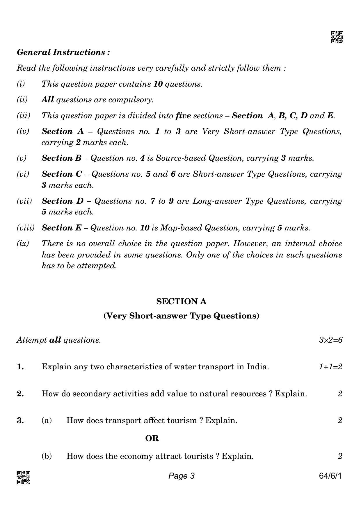 CBSE Class 12 64-6-1 GEOGRAPHY 2022 Compartment Question Paper - Page 3
