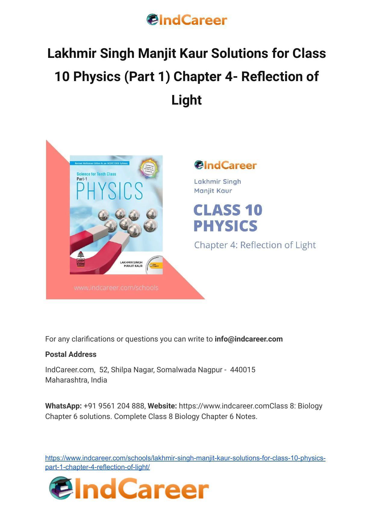 Lakhmir Singh Manjit Kaur Solutions for Class 10 Physics (Part 1) Chapter 4- Reflection of Light - Page 1