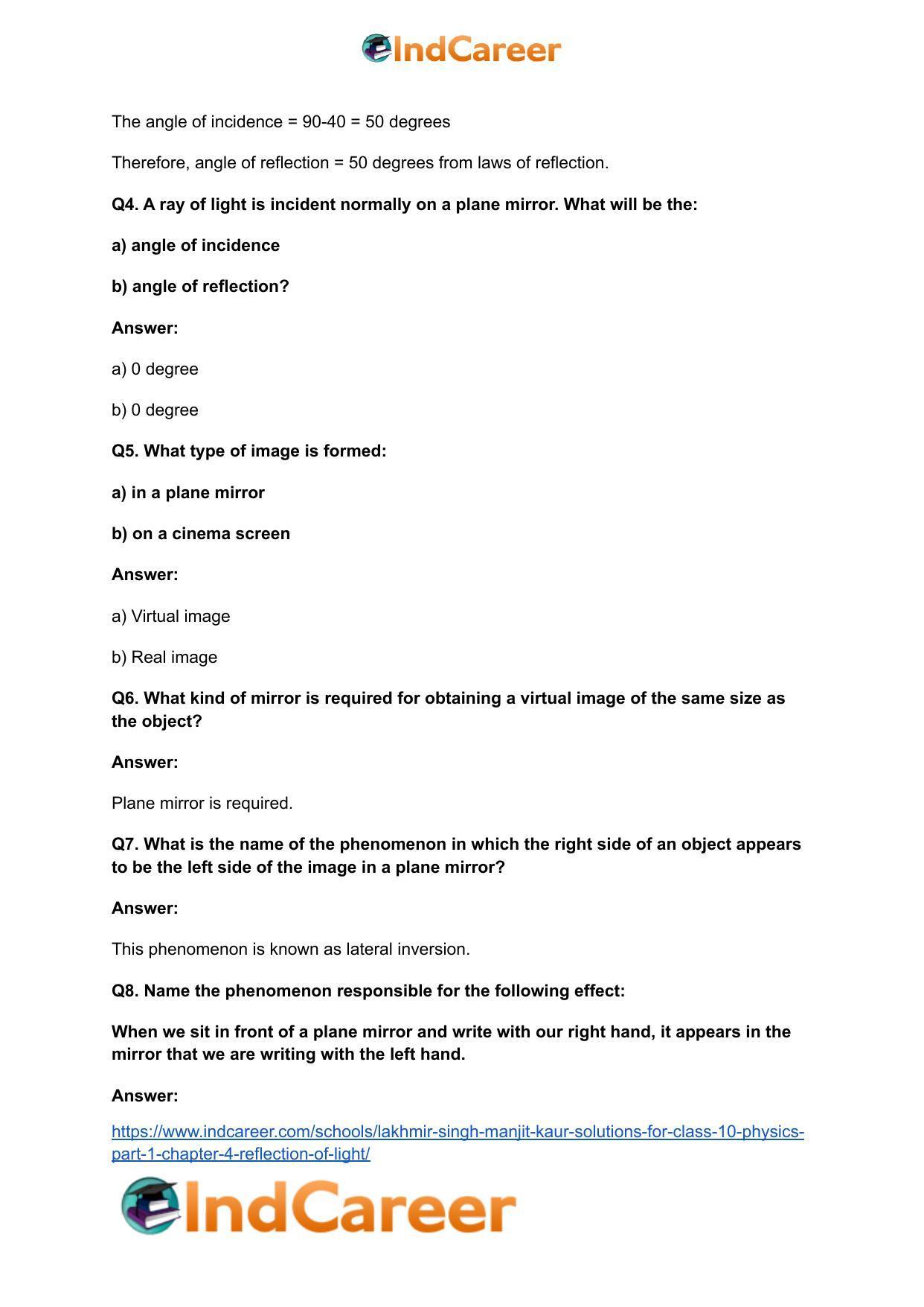 Lakhmir Singh Manjit Kaur Solutions for Class 10 Physics (Part 1) Chapter 4- Reflection of Light - Page 3
