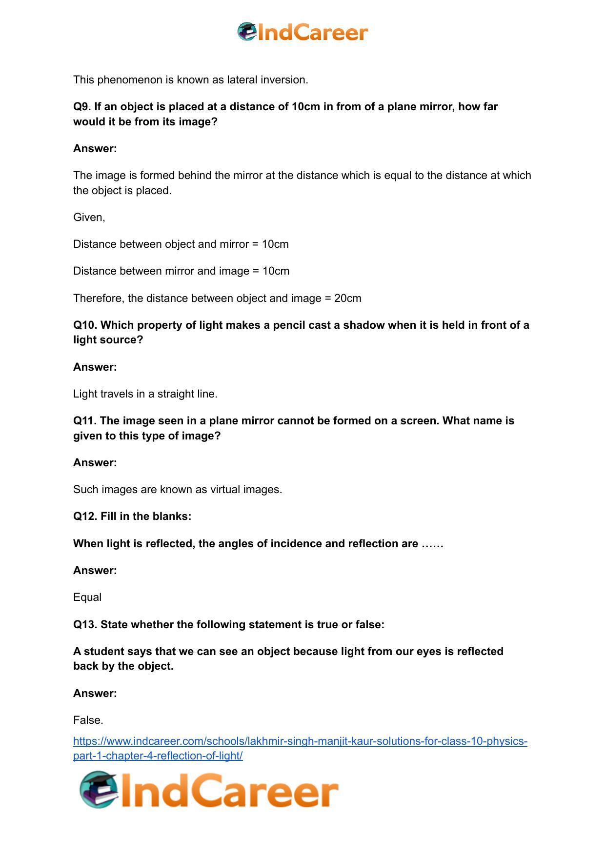 Lakhmir Singh Manjit Kaur Solutions for Class 10 Physics (Part 1) Chapter 4- Reflection of Light - Page 4