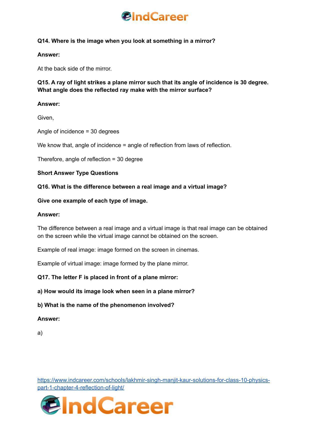 Lakhmir Singh Manjit Kaur Solutions for Class 10 Physics (Part 1) Chapter 4- Reflection of Light - Page 5
