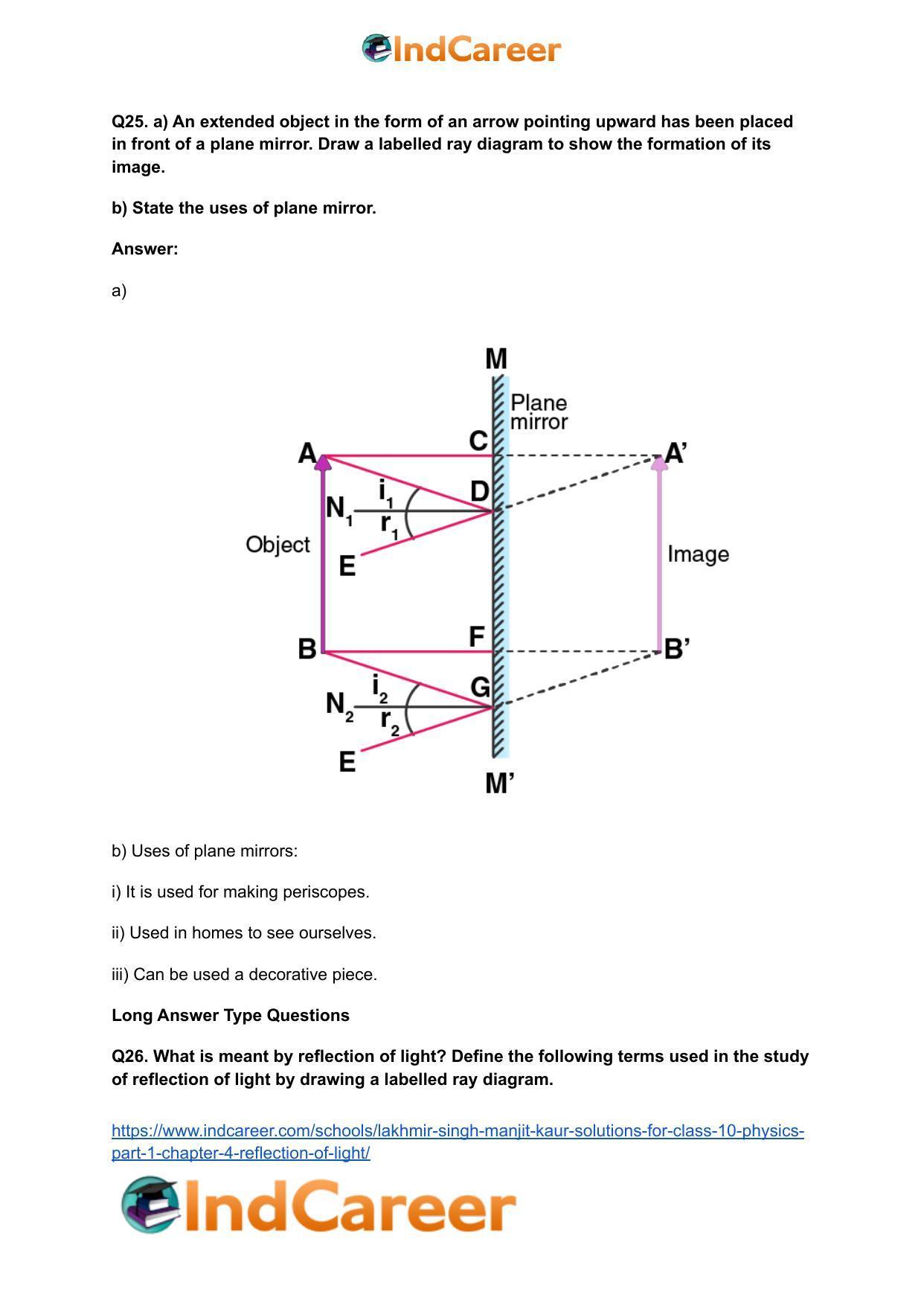 Lakhmir Singh Manjit Kaur Solutions for Class 10 Physics (Part 1) Chapter 4- Reflection of Light - Page 9