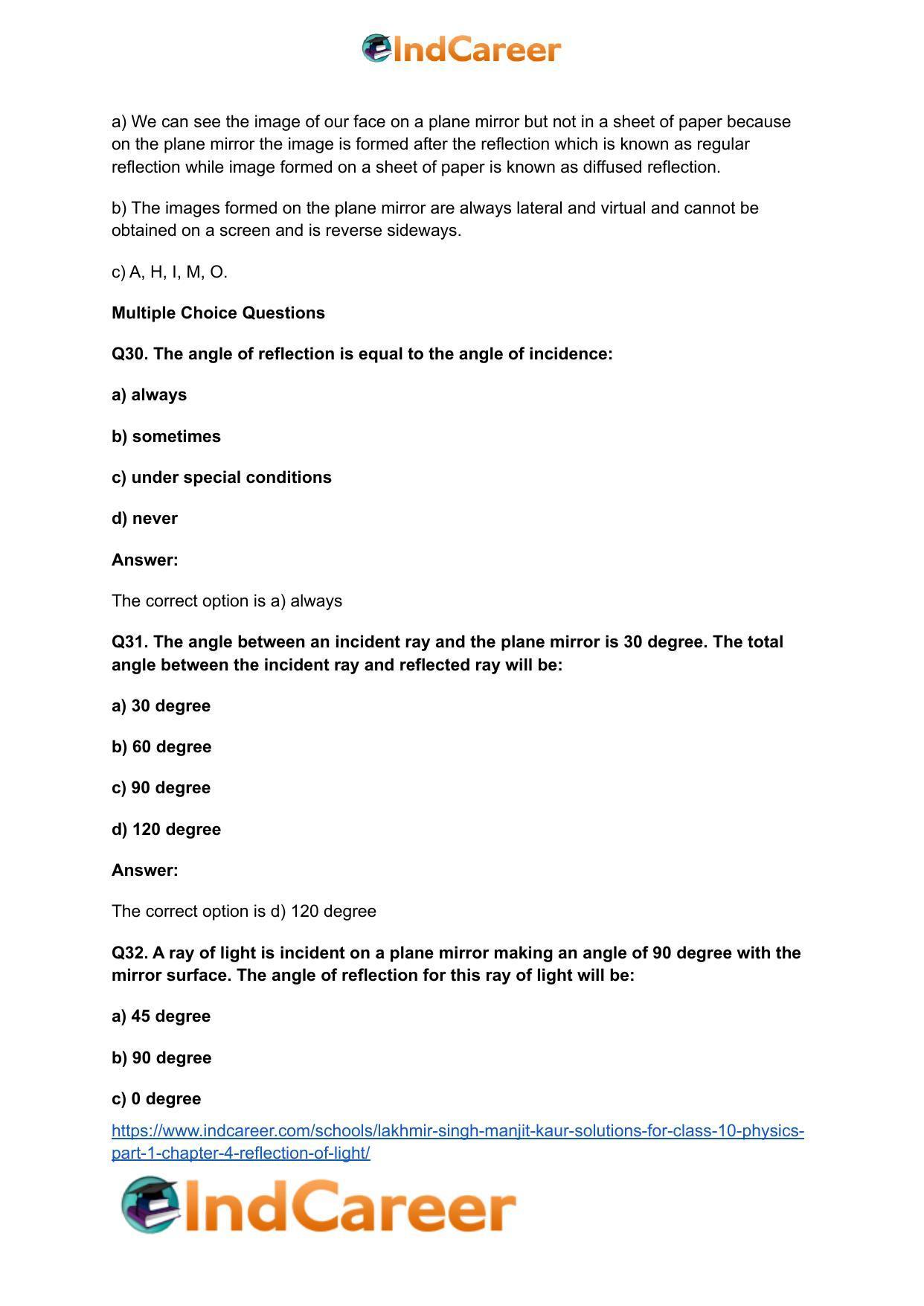 Lakhmir Singh Manjit Kaur Solutions for Class 10 Physics (Part 1) Chapter 4- Reflection of Light - Page 14