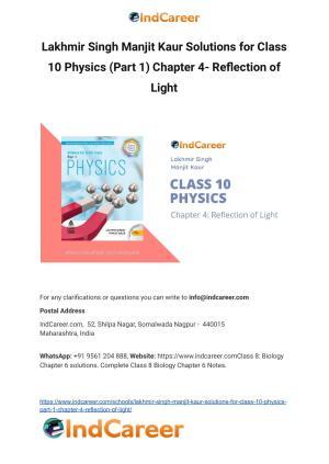 Lakhmir Singh Manjit Kaur  Solutions for Class 10 Physics (Part 1) Chapter 4- Reflection of Light