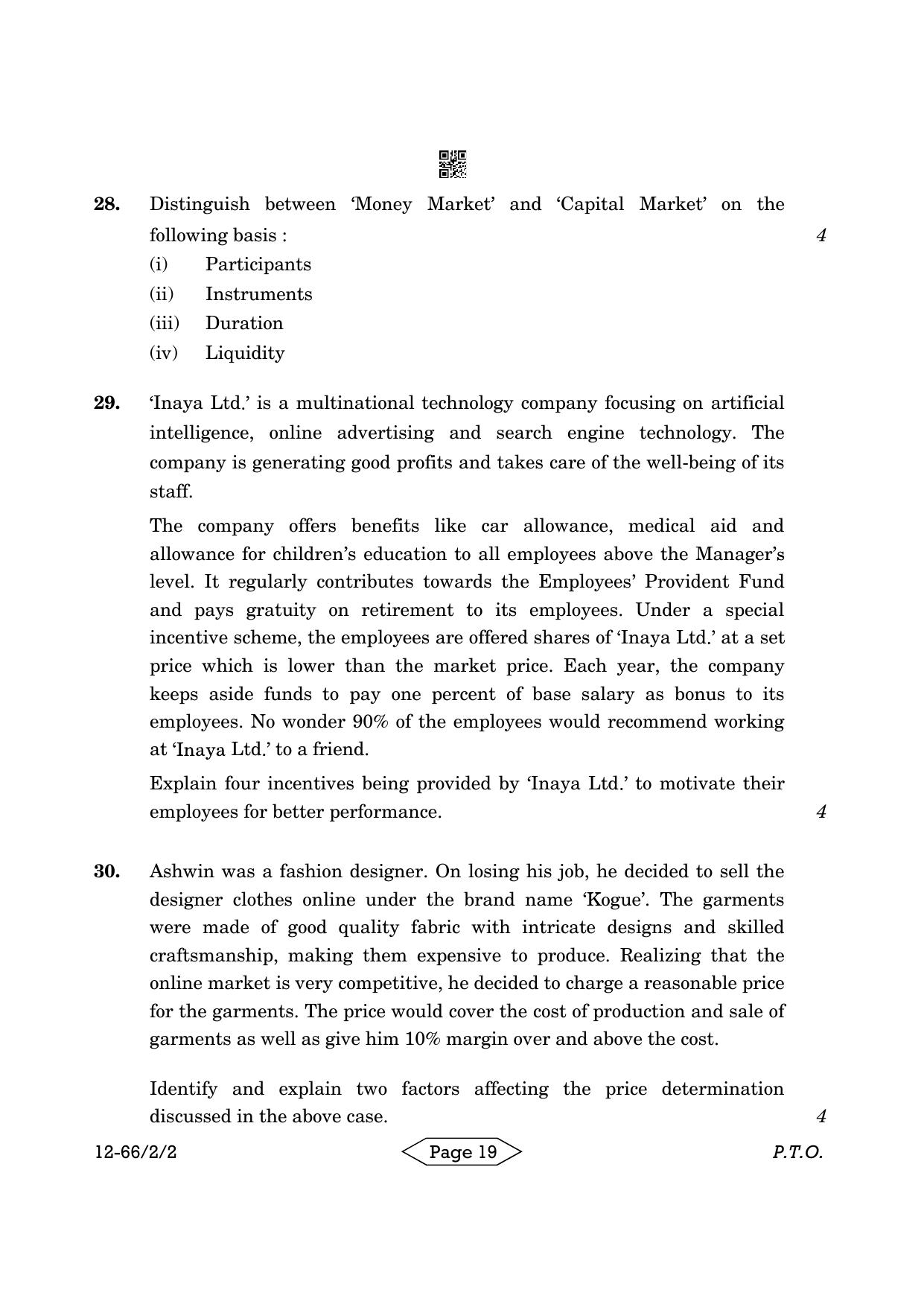 CBSE Class 12 2-2 Bussiness Studies 2024 Question Paper - Page 19
