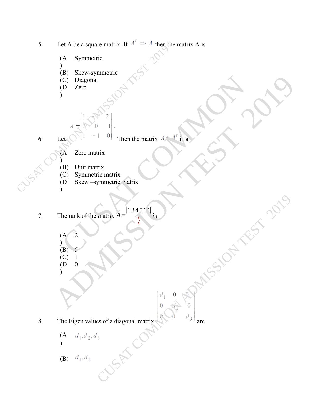 CUSAT CAT 2019 Msc Statistics Question Paper With Answer Key - Page 3