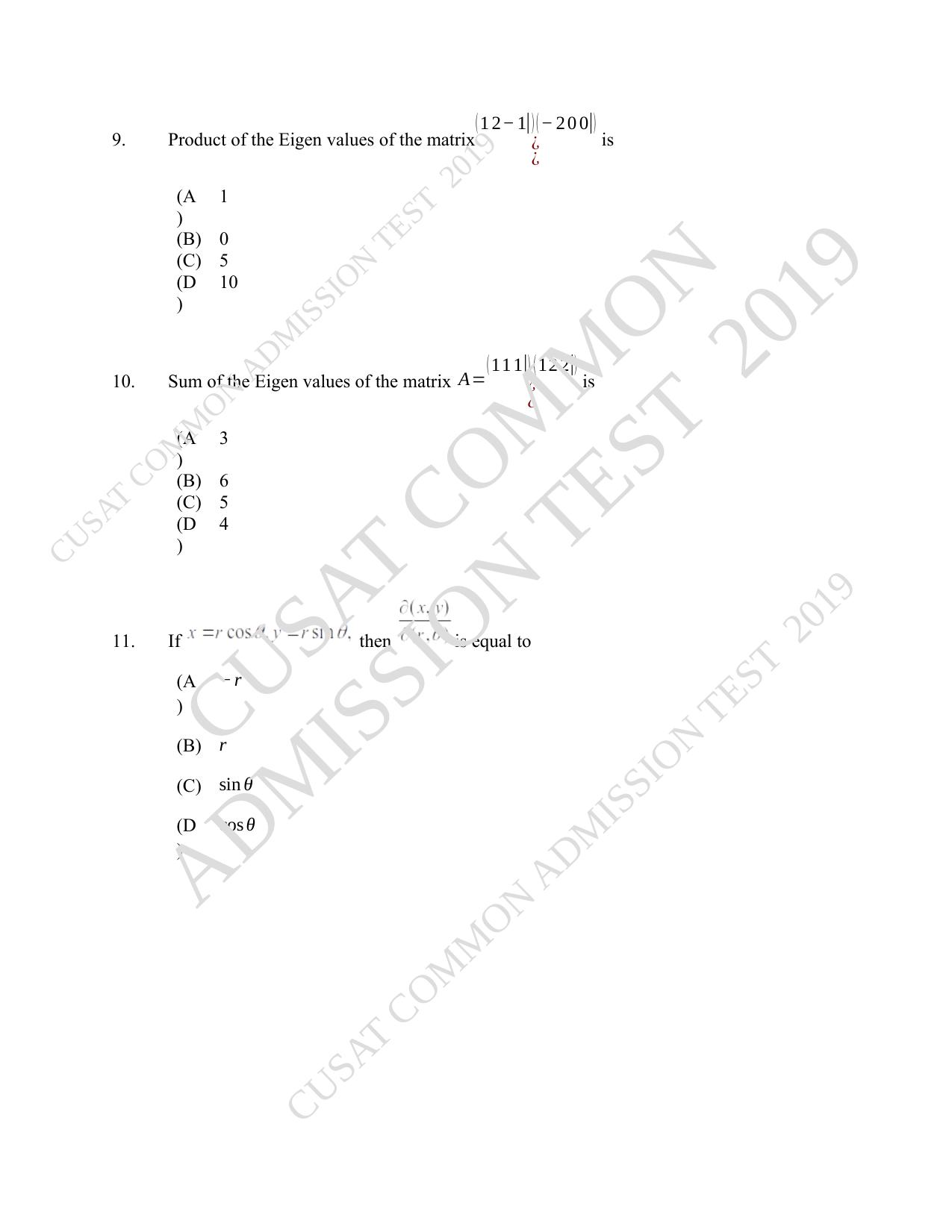 CUSAT CAT 2019 Msc Statistics Question Paper With Answer Key - Page 5