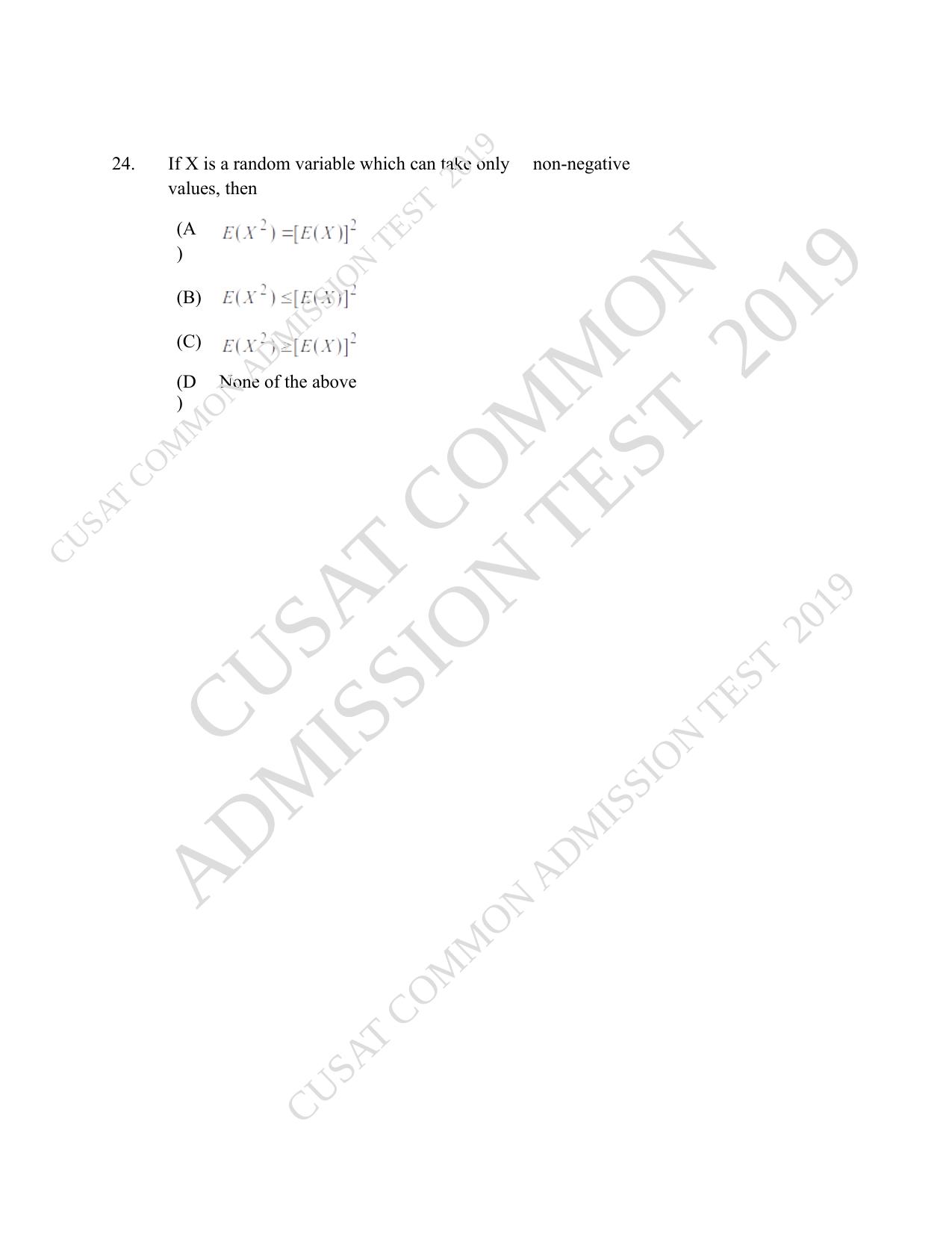 CUSAT CAT 2019 Msc Statistics Question Paper With Answer Key - Page 11