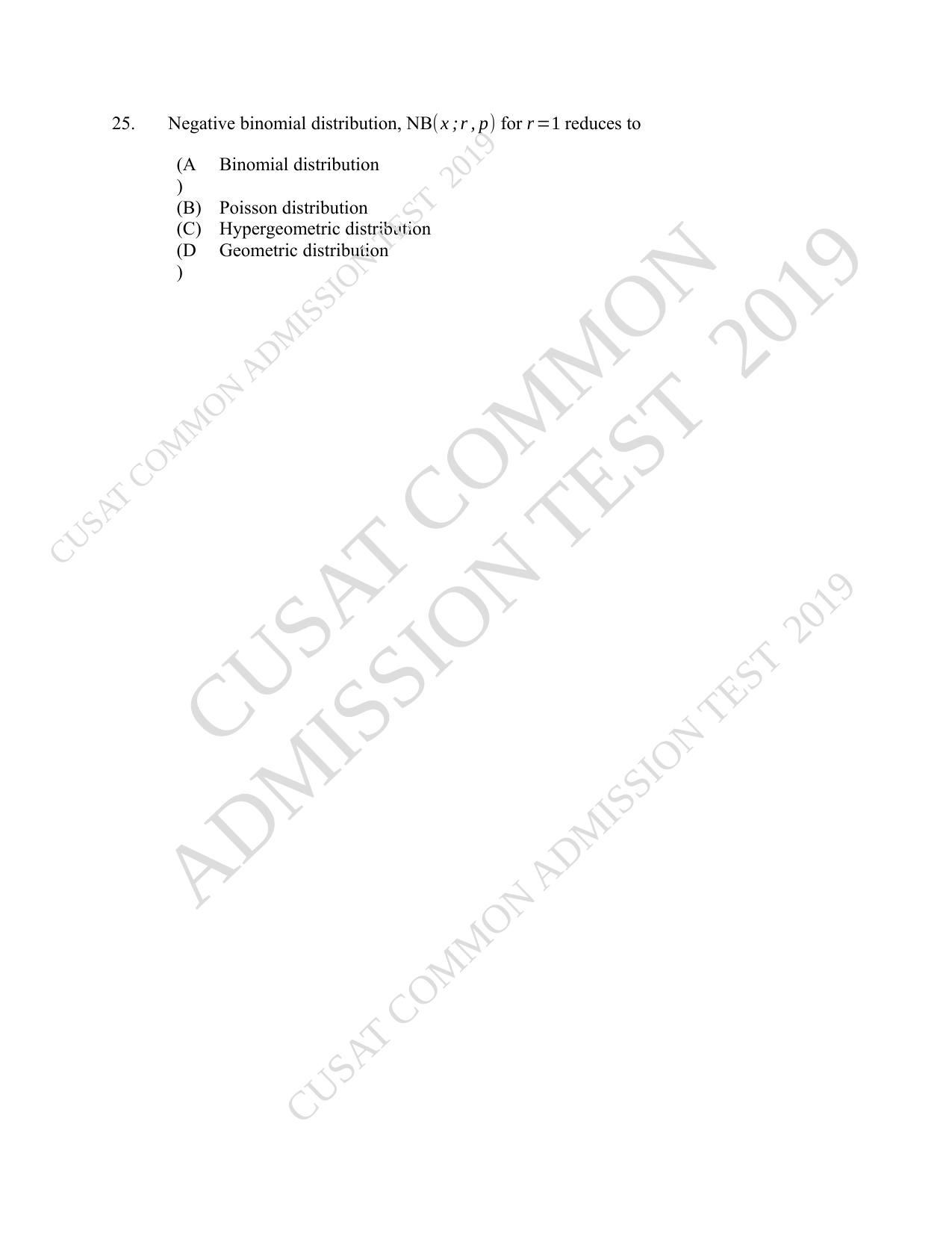 CUSAT CAT 2019 Msc Statistics Question Paper With Answer Key - Page 12