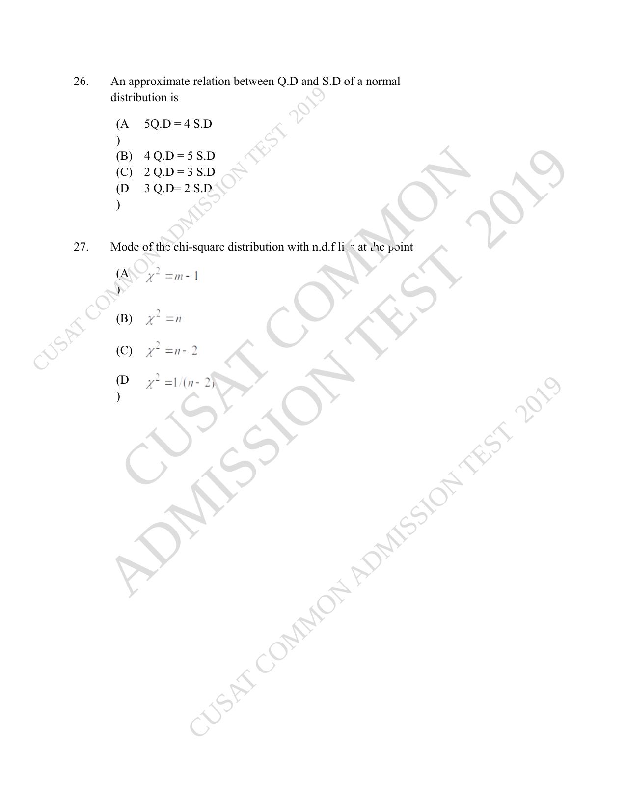CUSAT CAT 2019 Msc Statistics Question Paper With Answer Key - Page 13
