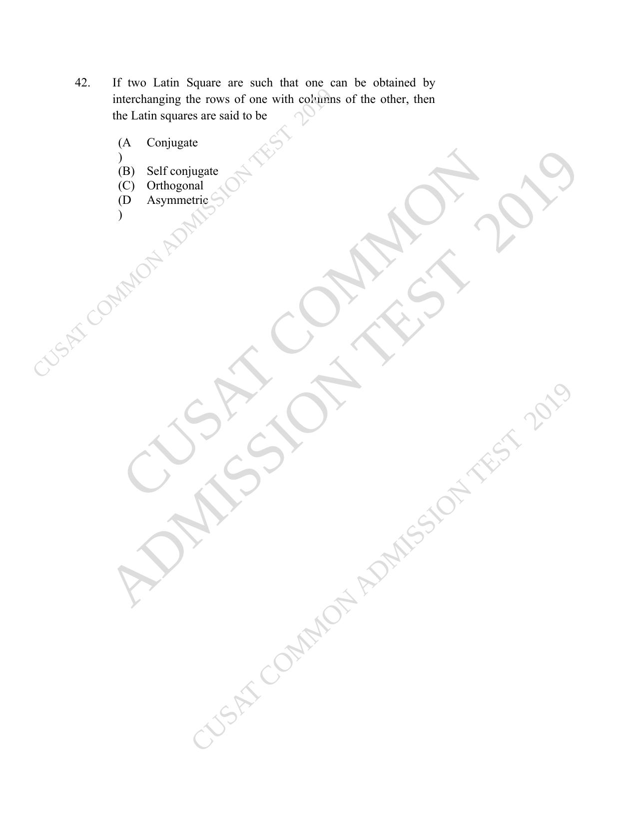 CUSAT CAT 2019 Msc Statistics Question Paper With Answer Key - Page 19