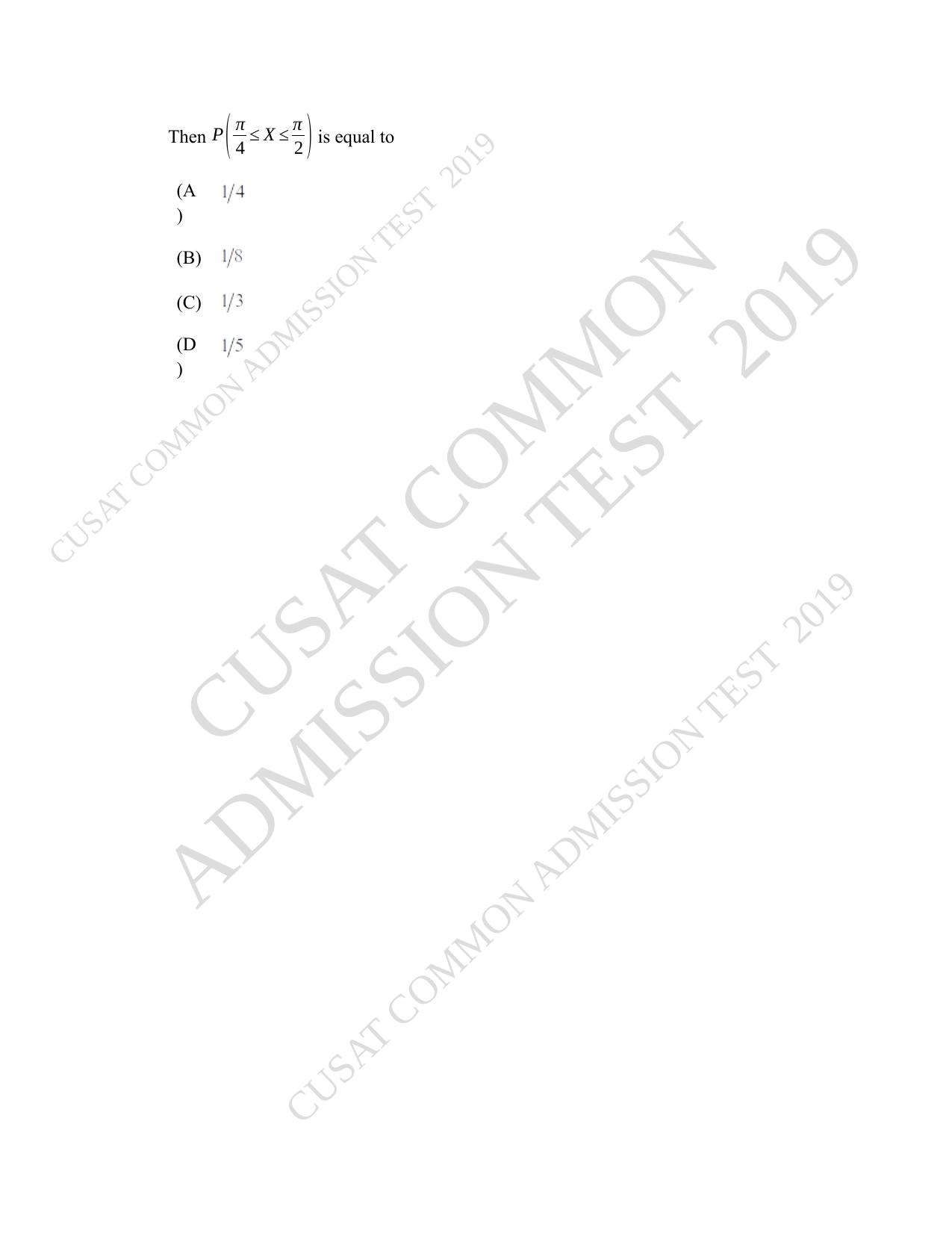 CUSAT CAT 2019 Msc Statistics Question Paper With Answer Key - Page 31