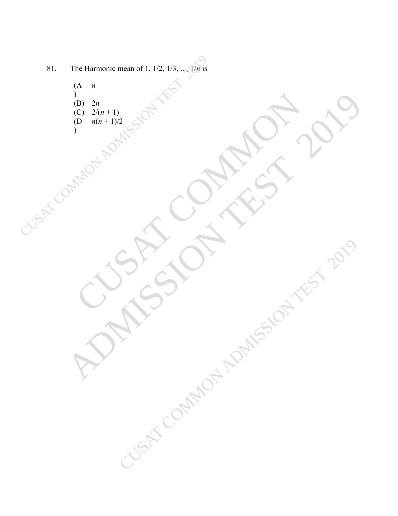 CUSAT CAT 2019 Msc Statistics Question Paper With Answer Key - Page 37